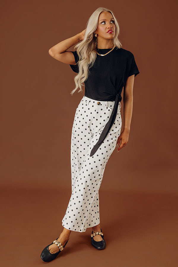 The Sophie High Waist Barrel Leg Polka Dot Pants in White Image - 1