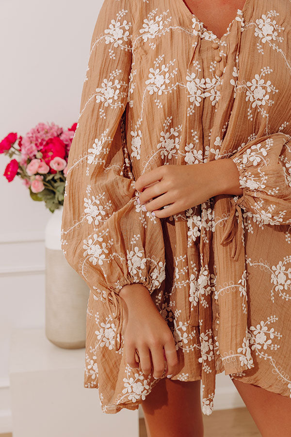 Chic Sweetheart Embroidered Mini Dress in Iced Mocha Image - 2
