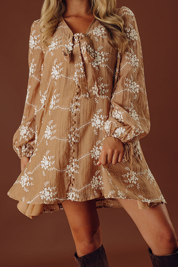 Chic Sweetheart Embroidered Mini Dress in Iced Mocha Image - 2