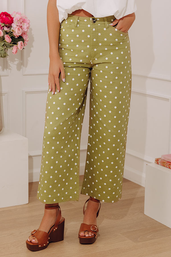 The Sophie High Waist Barrel Leg Polka Dot Pants in Sage