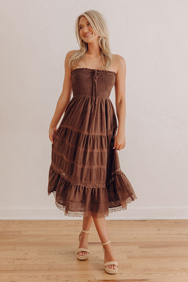 Patio Hangout Tiered Midi Dress L / brown
