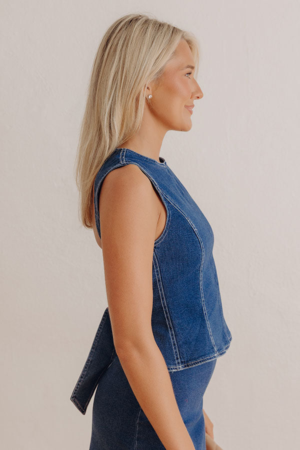 First Date Chic Denim Top in Dark Wash Image - 5