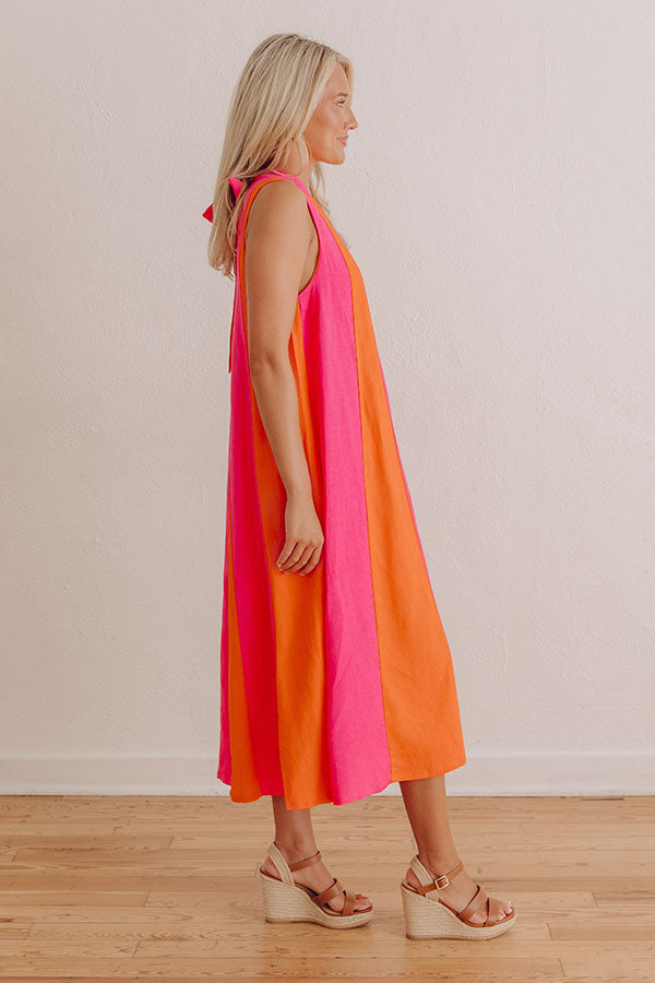 Sunset Sorbet Linen-Blend Midi Dress Image - 2