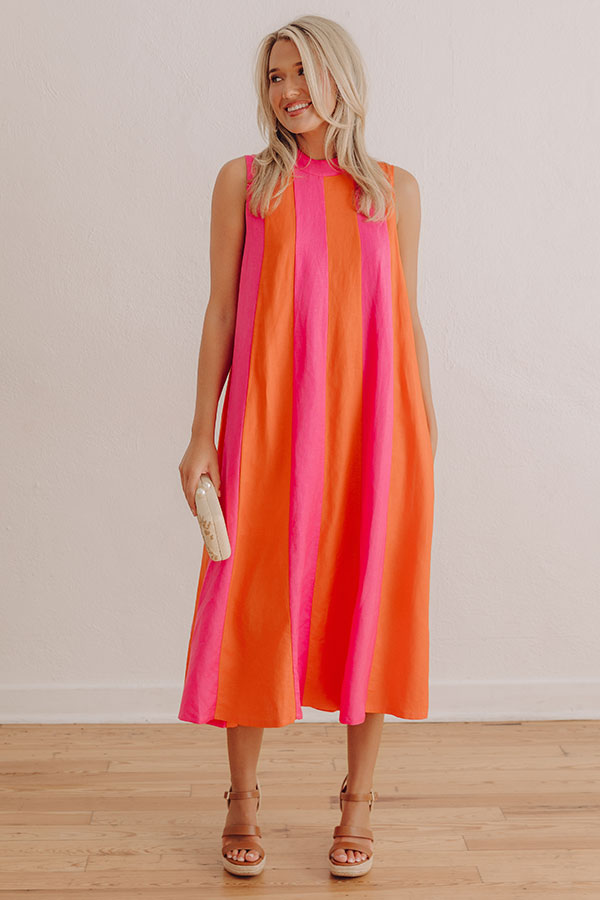 Sunset Sorbet Linen-Blend Midi Dress