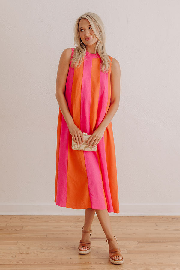 Sunset Sorbet Linen-Blend Midi Dress Image - 5