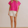 Uptown Muse Knit Button Up Top in Fuchsia Image - 1