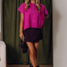 Uptown Muse Knit Button Up Top in Fuchsia Image - 1