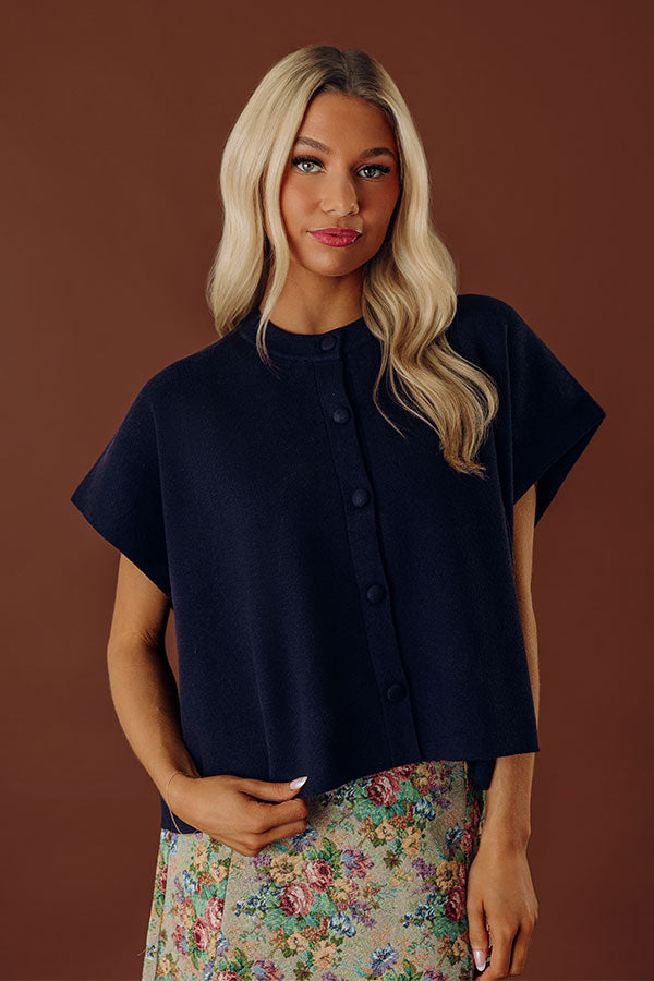 Uptown Muse Knit Button Up Top in Navy Image - 2