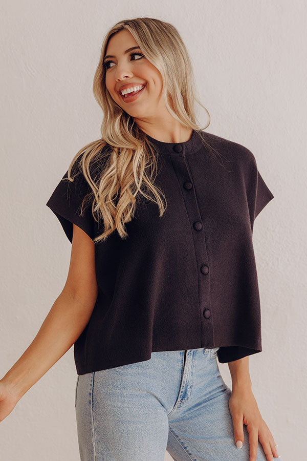 Uptown Muse Knit Button Up Top in Black