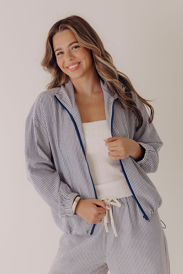 Seaside Charm Stripe Lightweight Jacket in Navy