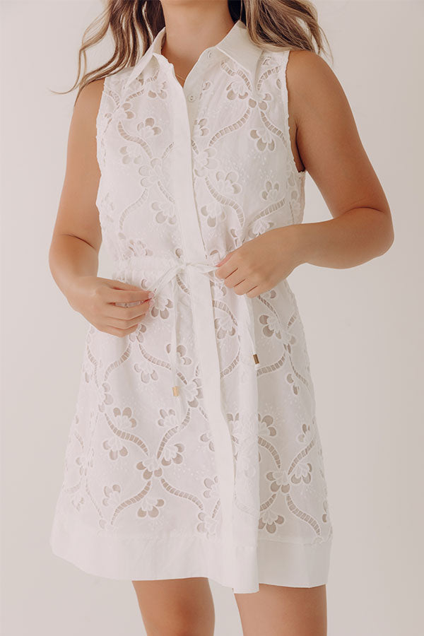 Sunday Society Eyelet Mini Dress in White Image - 2