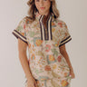 Botanical Club Floral Quarter Zip Top in Oatmeal Image - 1