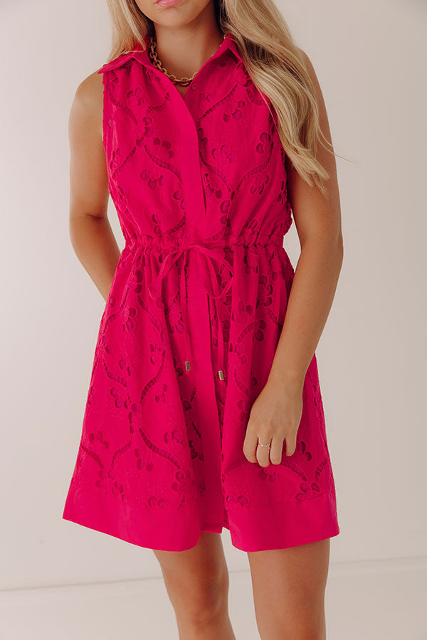 Sunday Society Eyelet Mini Dress in Hot Pink Image - 2