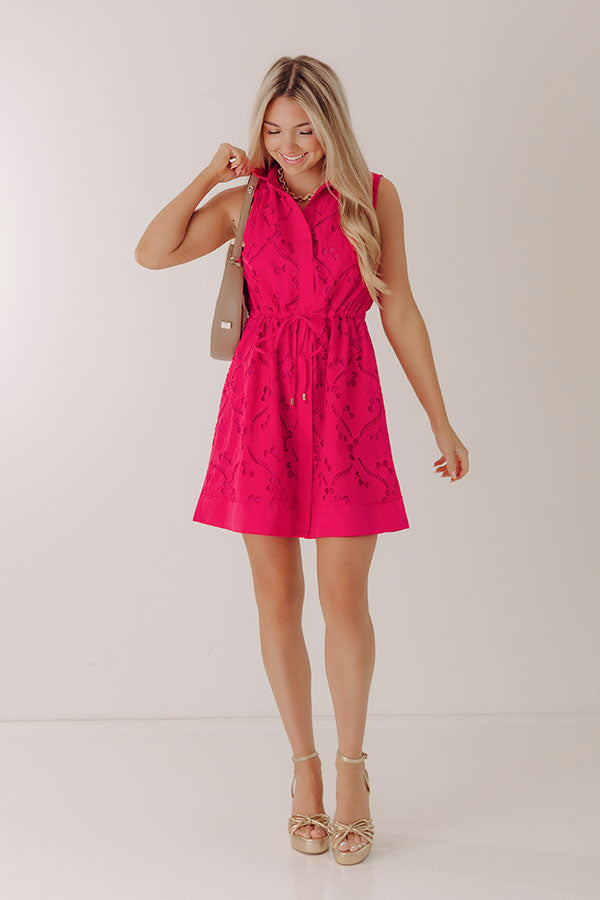 Sunday Society Eyelet Mini Dress in Hot Pink Image - 3