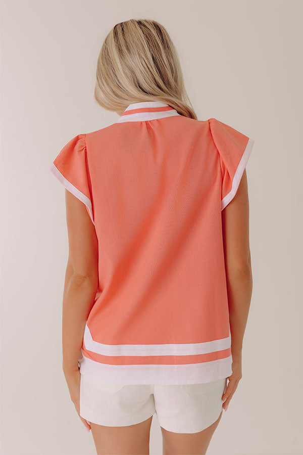 European Cruise Linen-Blend Embroidered Top in Coral Pink Image - 5