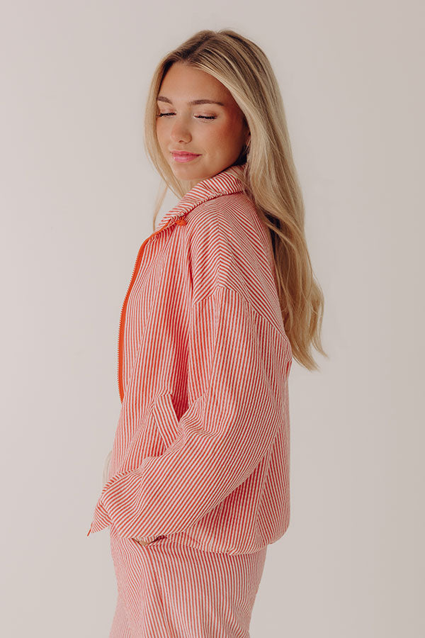 Seaside Charm Stripe Lightweight Jacket in Tangerine Image - 3