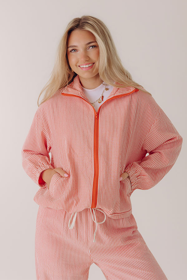 Seaside Charm Stripe Lightweight Jacket in Tangerine Image - 5