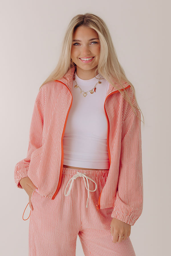 Seaside Charm Stripe Lightweight Jacket in Tangerine