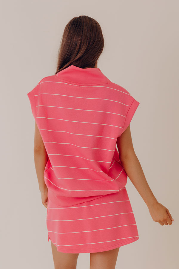 Brunch On The Pier Quarter Zip Stripe Top in Pink Image - 4