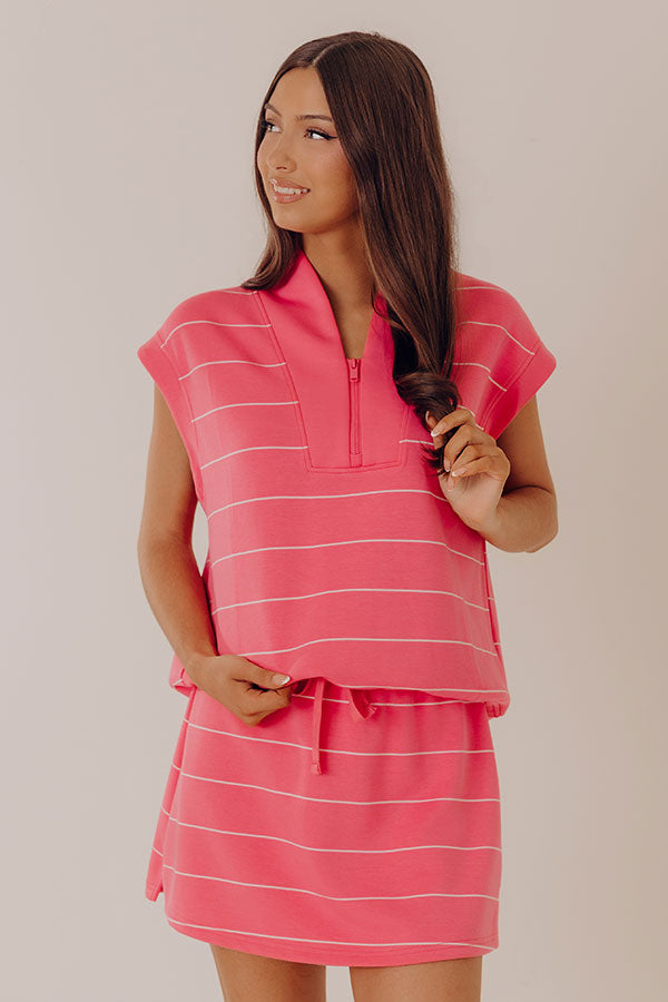 Brunch On The Pier Quarter Zip Stripe Top in Pink Image - 2