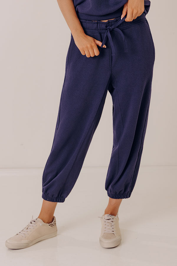 Casual Ease Midrise Cropped Joggers in Navy Image - 2
