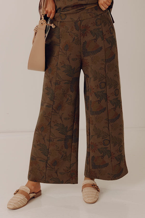 Botanical Club High Waist Floral Wide Leg Pants in Chestnut