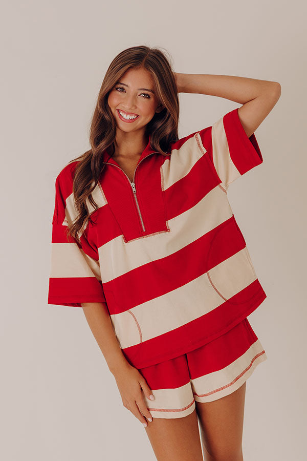Simple Staple Quarter Zip Stripe Top in Red Image - 1