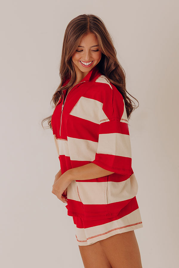 Simple Staple Quarter Zip Stripe Top in Red Image - 4