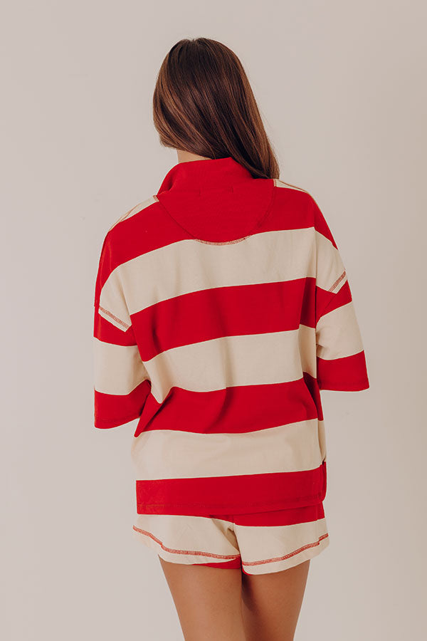 Simple Staple Quarter Zip Stripe Top in Red Image - 5