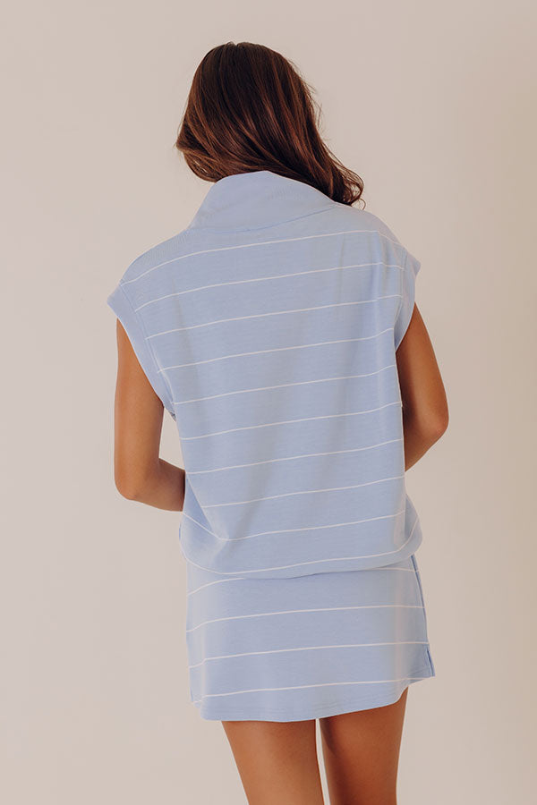 Brunch On The Pier Quarter Zip Stripe Top in Sky Blue Image - 5