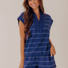 Brunch On The Pier Quarter Zip Stripe Top in Navy Image - 1