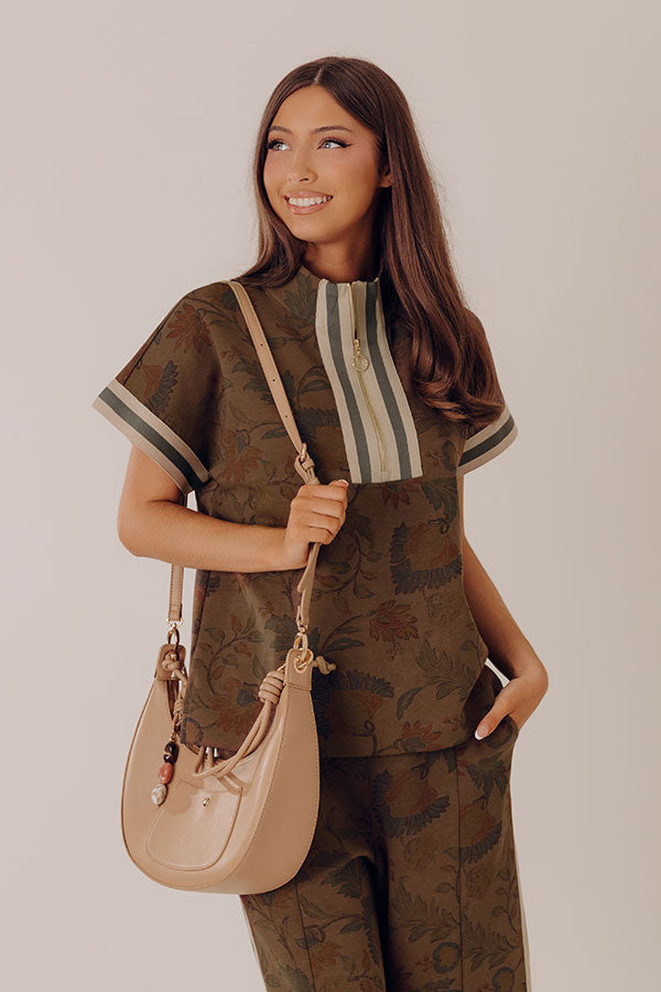 Botanical Club Floral Quarter Zip Top in Chestnut