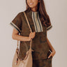 Botanical Club Floral Quarter Zip Top in Chestnut Image - 1