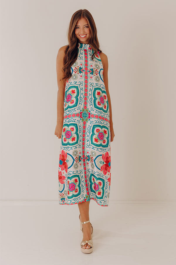 Paradise Lane Floral Satin Midi Dress in Ivory Image - 2