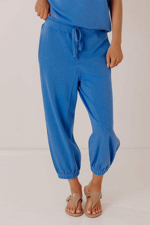 Casual Ease Midrise Cropped Joggers in Ocean Blue