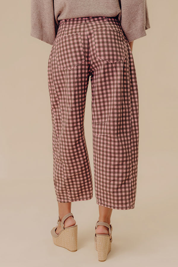 Picnic Date Midrise Gingham Barrel Jeans in Brown/Pink Image - 4