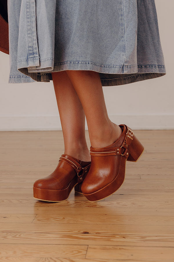 The Sawyer Faux Leather Platform Clogs in Brown