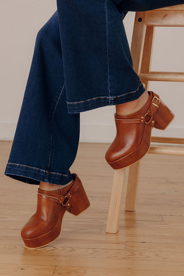 The Sawyer Faux Leather Platform Clogs in Brown Image - 3