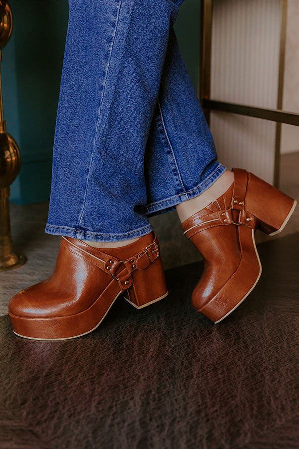 The Sawyer Faux Leather Platform Clogs in Brown