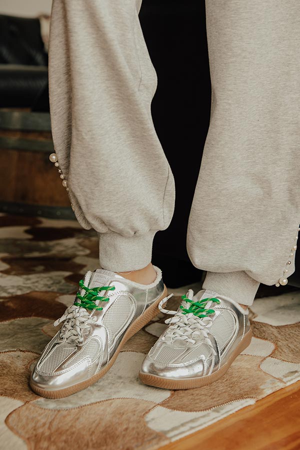 Margo Faux Leather Metallic Slip On Sneaker in Washed Silver Image - 1