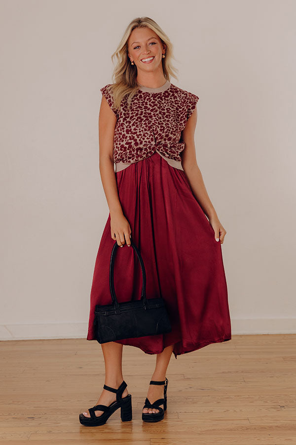 Merlot On The Patio Two Piece Satin Midi Dress Image - 2