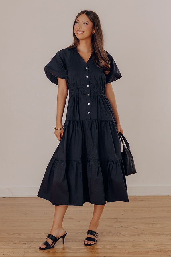 Bistro Charm Button Down Midi Dress in Navy – Impressions Online Boutique