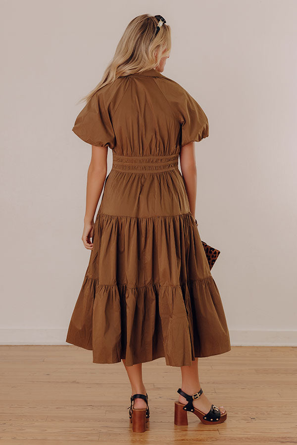 Bistro Charm Button Down Midi Dress in Mocha Image - 4