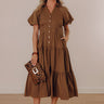 Bistro Charm Button Down Midi Dress in Mocha Image - 1