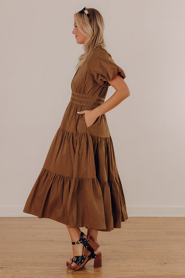Bistro Charm Button Down Midi Dress in Mocha Image - 3