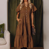 Bistro Charm Button Down Midi Dress in Mocha Image - 1