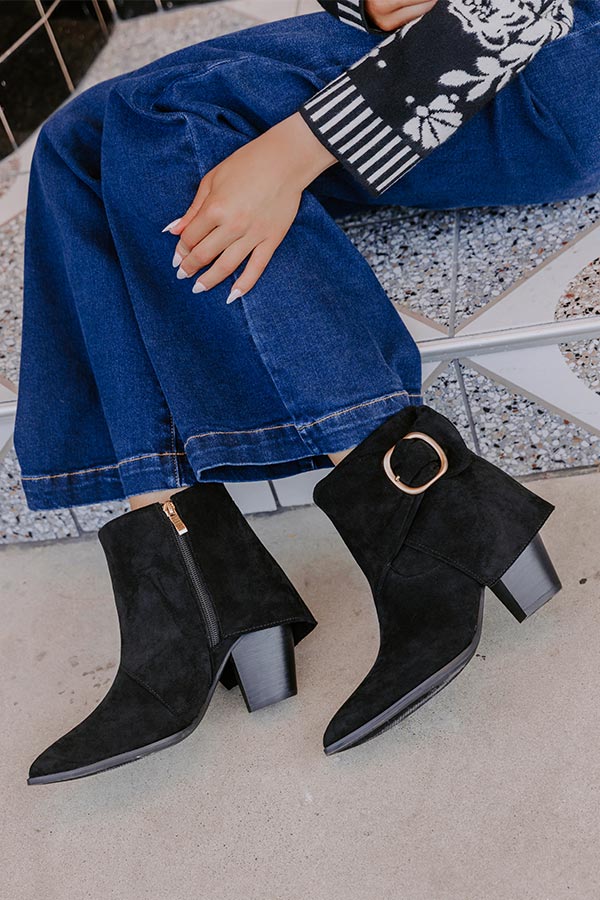 Wine O' Clock Faux Suede Bootie in Black