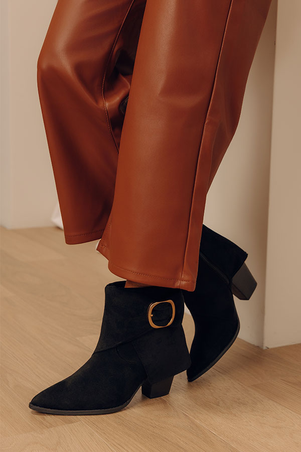 Wine O' Clock Faux Suede Bootie in Black Image - 1