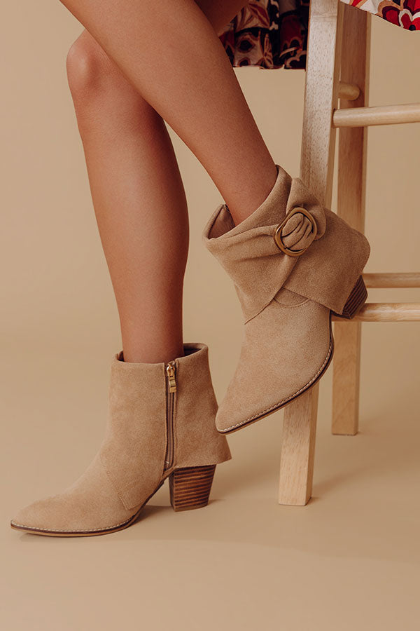 Wine O' Clock Faux Suede Bootie in Iced Latte