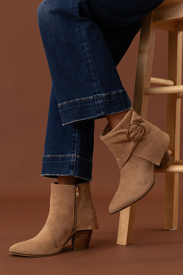 Wine O' Clock Faux Suede Bootie in Iced Latte